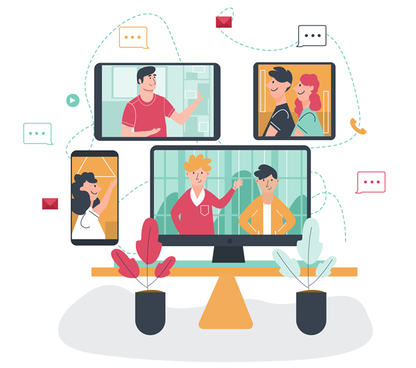 cartoon graphic with different digital devices